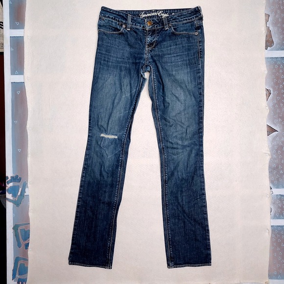 American Eagle Outfitters Denim - Y2K American Eagle 77 Straight Jeans Women 6L Low Rise Distressed Denim Fade